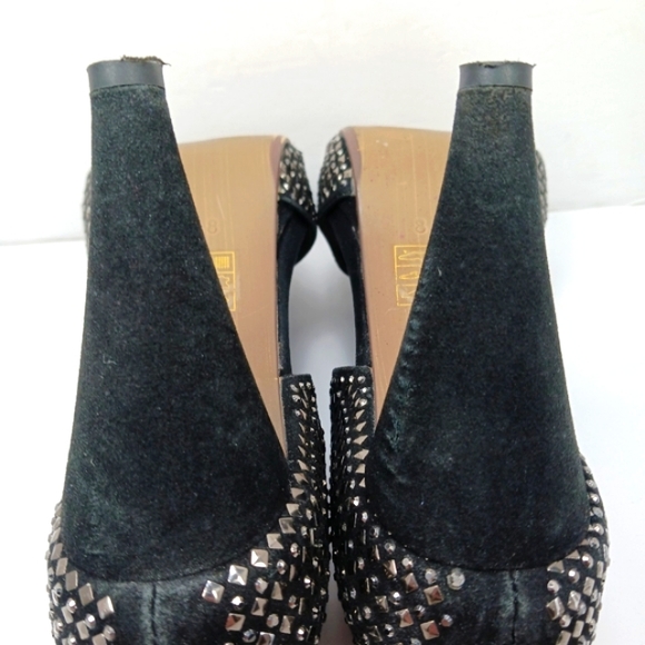 JEFFREY CAMPBELL Rally Black Suede Studded Peep Toe Booties WornButNotWo… - Picture 14 of 16
